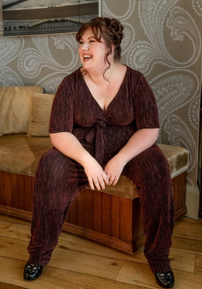 Seventh angle of Zia Sparkle Stripe Straight Leg Jumpsuit