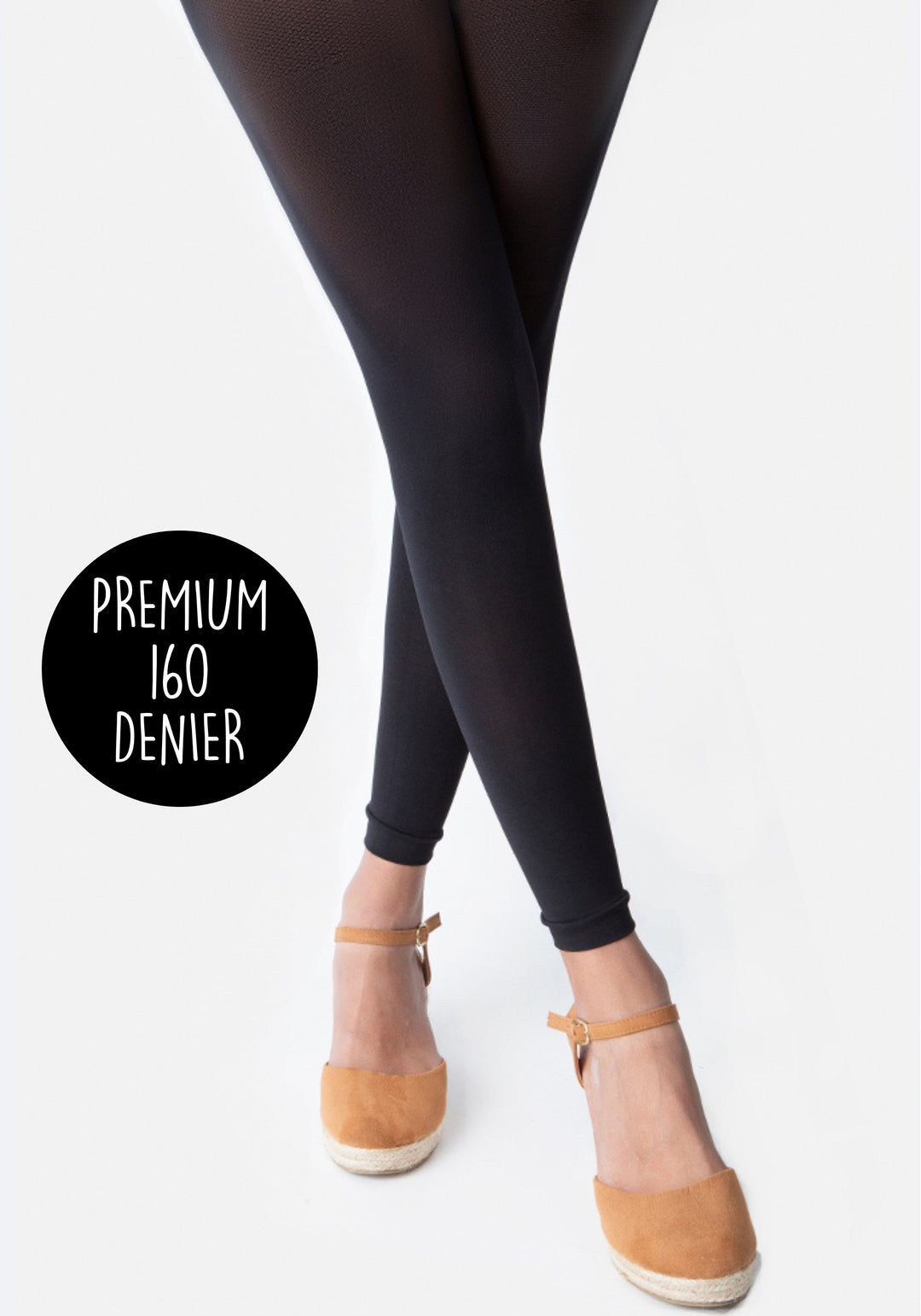 Front view of 160 Denier Opaque Premium Footless Tights (Black)
