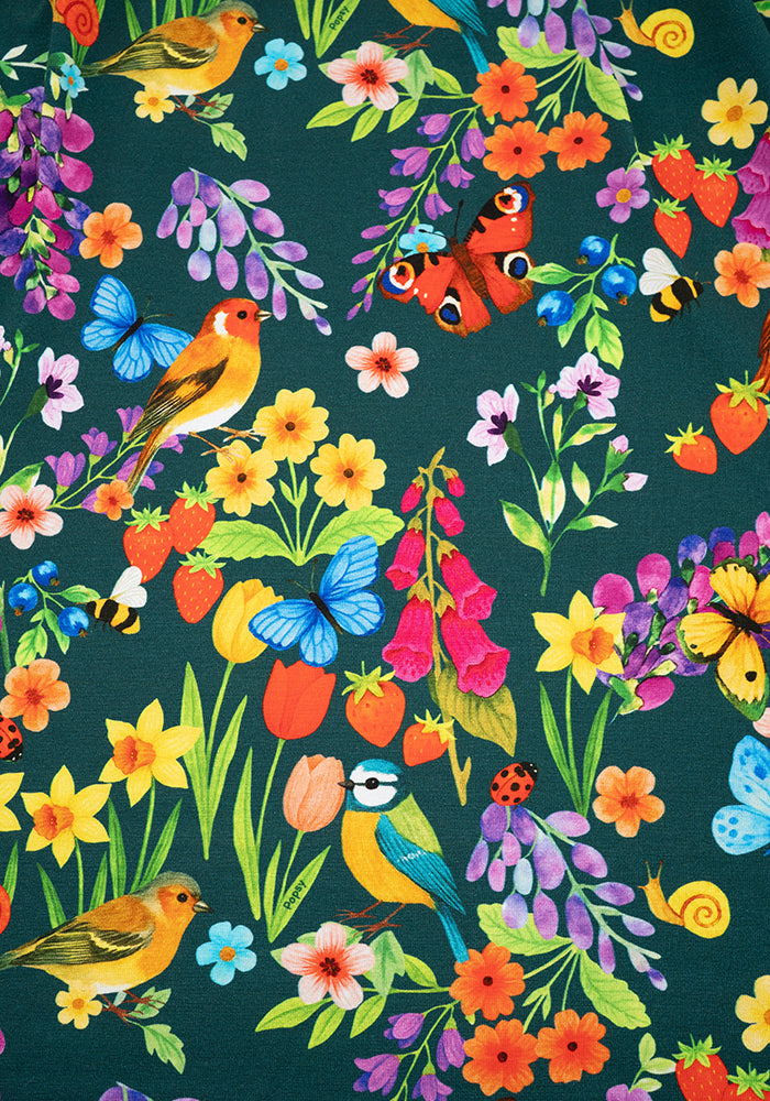 Second angle of Jianna Floral Bird Garden Print Cotton Midaxi Dress