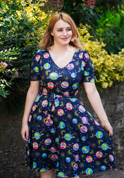 Saturn Planets Print Full Skirt Dress