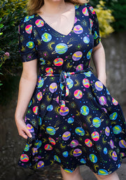 Saturn Planets Print Full Skirt Dress