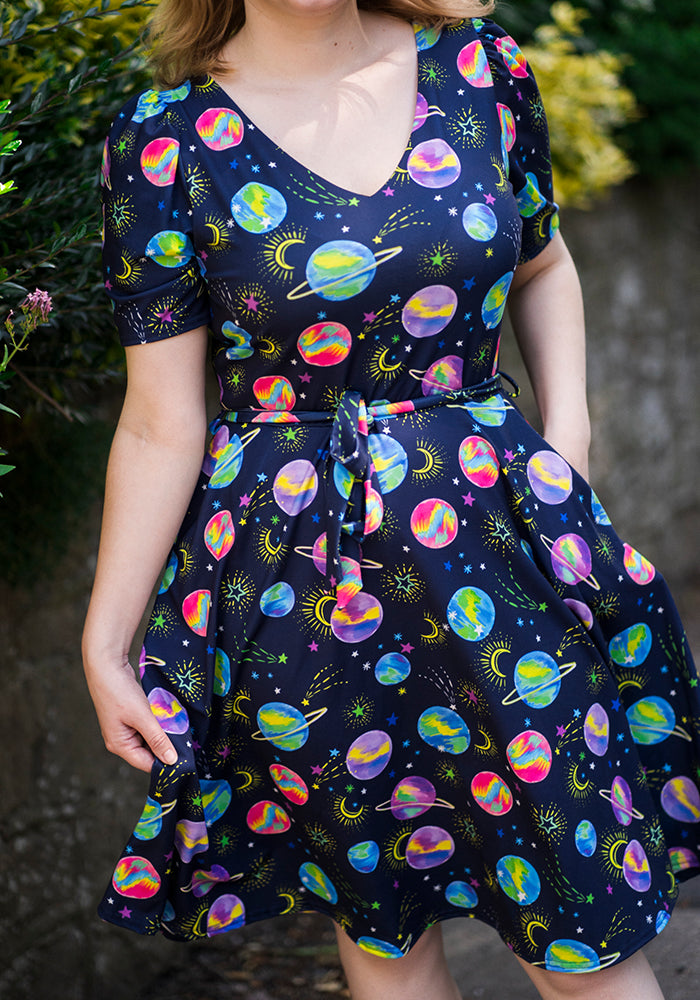 Saturn Planets Print Full Skirt Dress