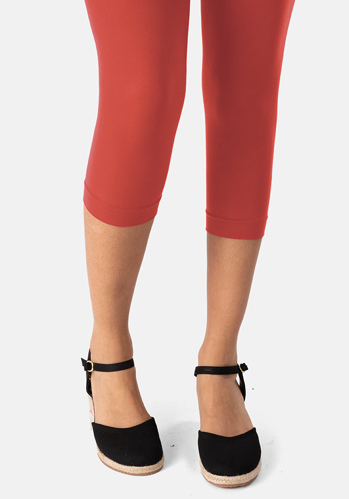 Second angle of 50 Denier Premium Capri Tights (Pumpkin)
