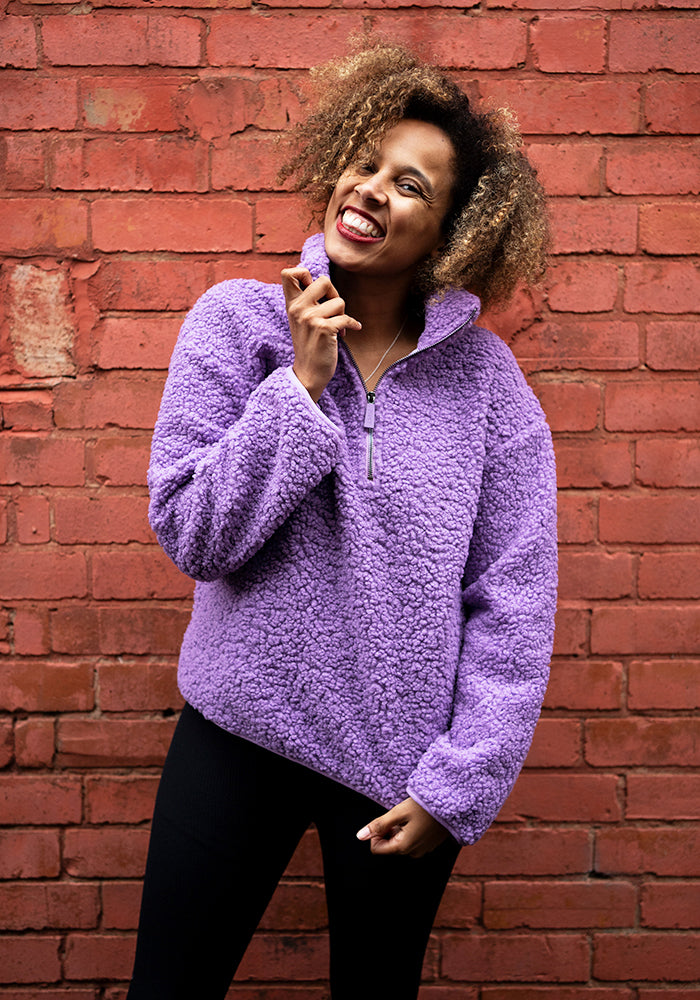 Third angle of Purple Borg Fleece Top