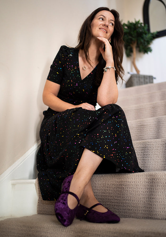 Third angle of Purple Velvet Ballet Pump