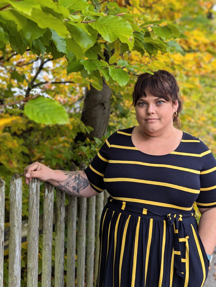 Spencer Lemon & Navy Stripe Midi Dress