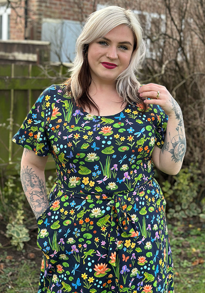 Eleventh angle of Padme Pond Life Print Cotton Midi Dress