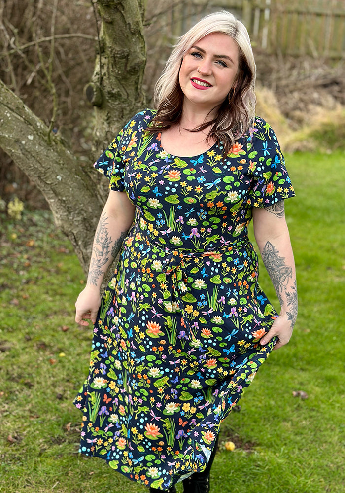 Fifth angle of Padme Pond Life Print Cotton Midi Dress