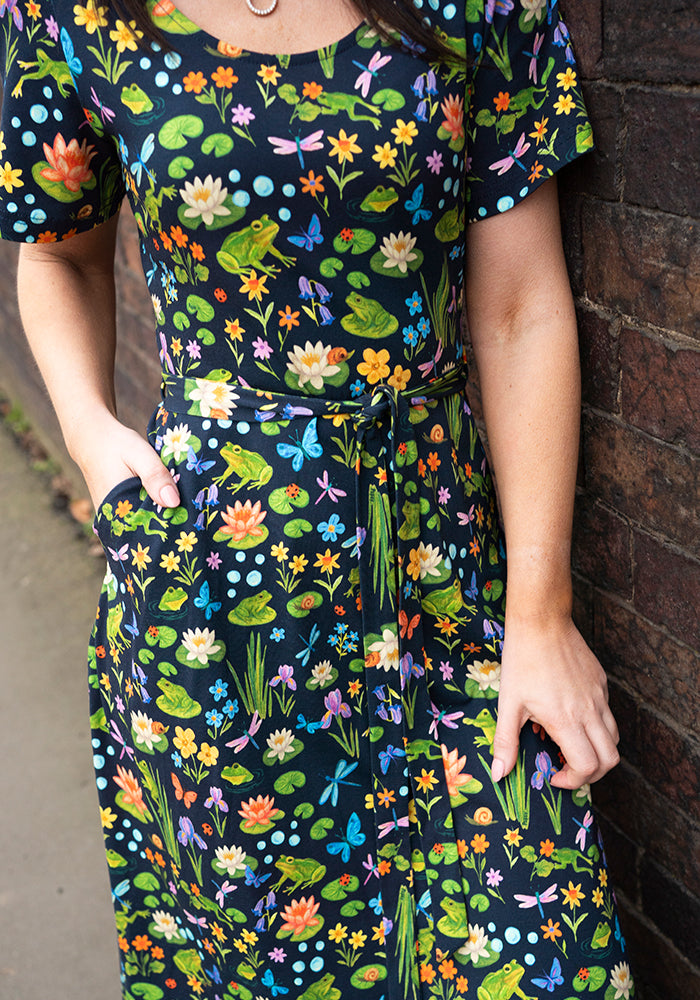 Eighth angle of Padme Pond Life Print Cotton Midi Dress