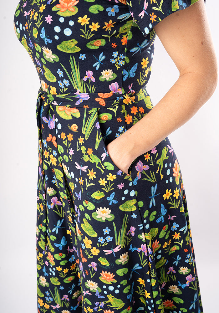 Sixth angle of Padme Pond Life Print Cotton Midi Dress