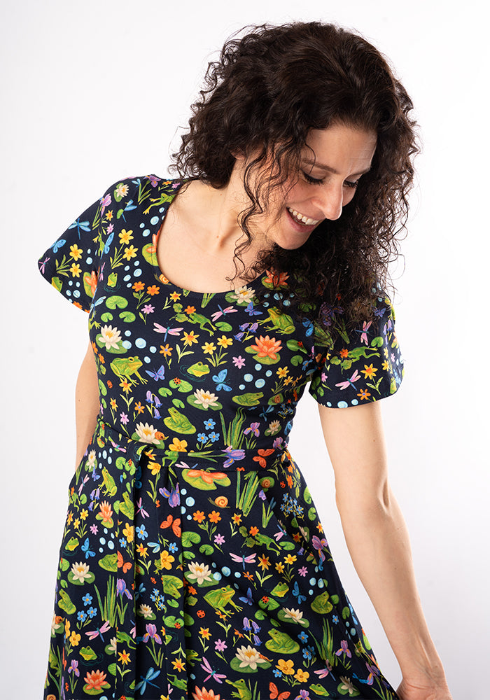 Tenth angle of Padme Pond Life Print Cotton Midi Dress