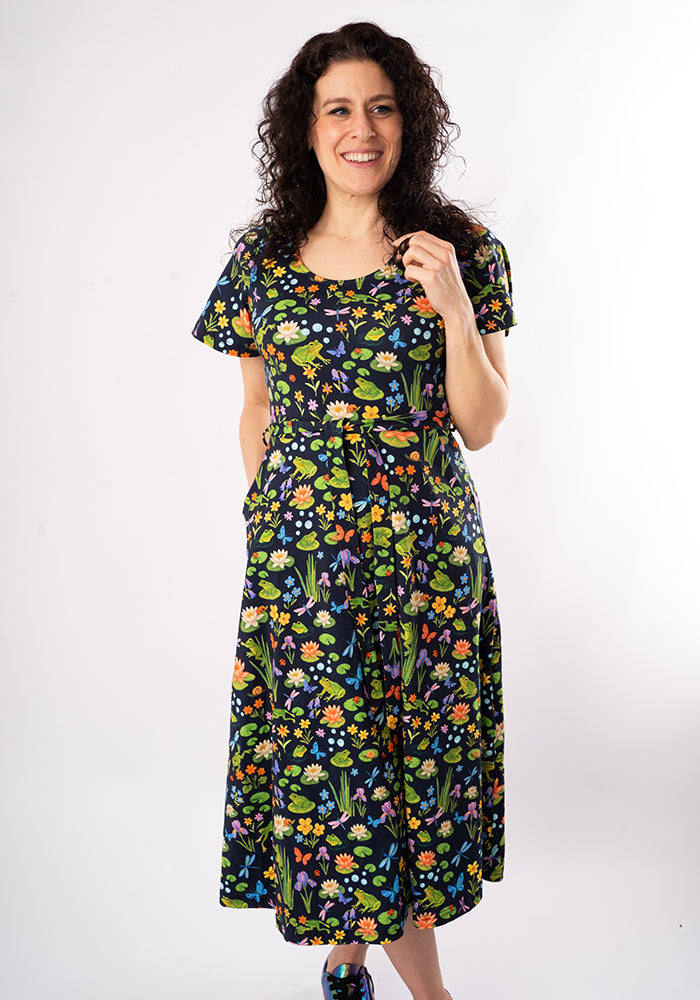 Seventh angle of Padme Pond Life Print Cotton Midi Dress