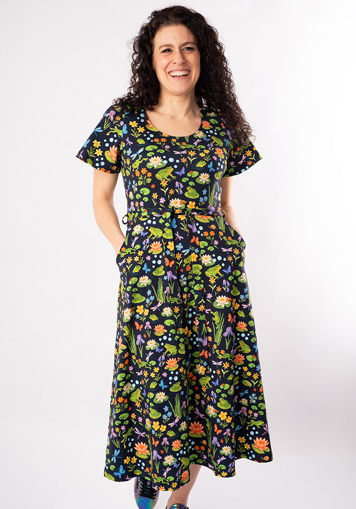 Third angle of Padme Pond Life Print Cotton Midi Dress