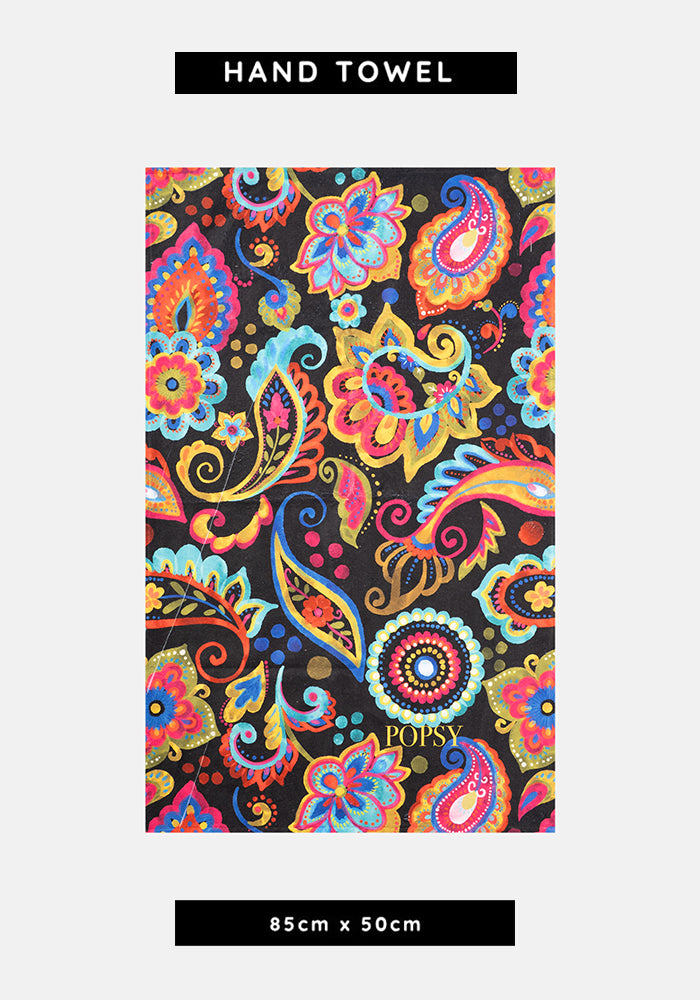 Front view of Painted Paisley Print Hand Towel
