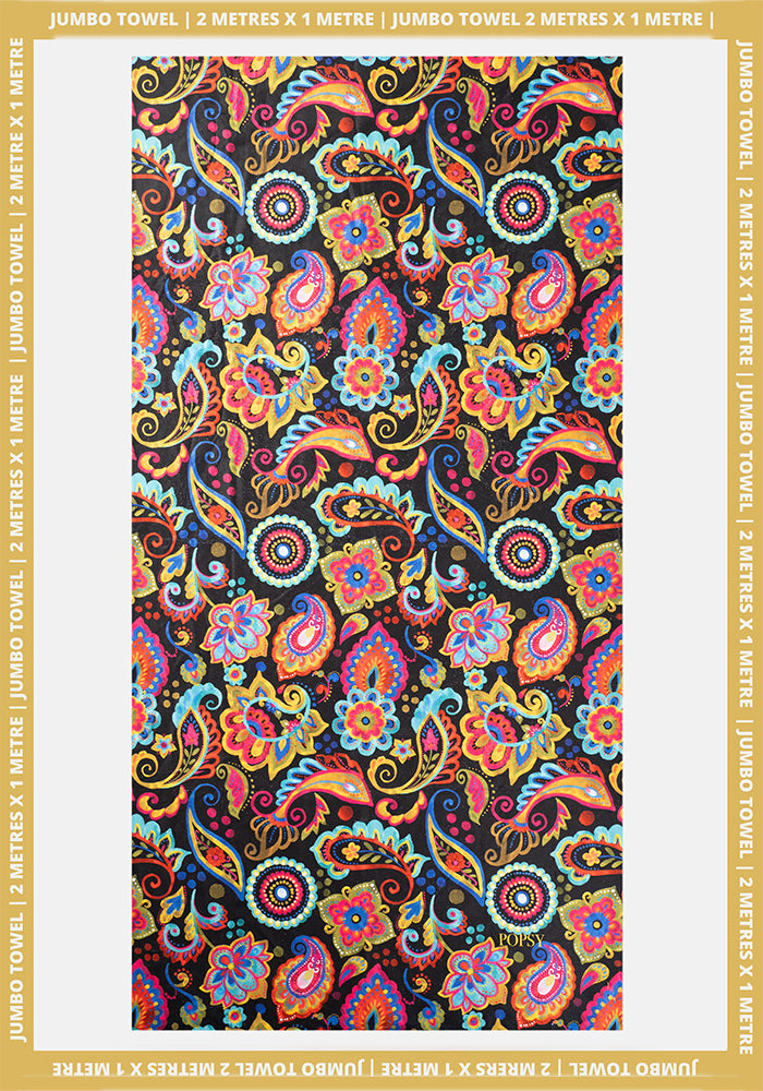 Front view of Painted Paisley Print Jumbo Bath Sheet