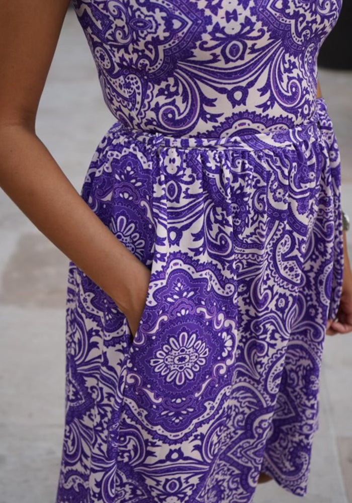 Aleah Purple Tile Print Dress
