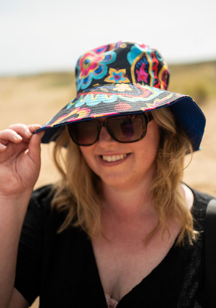 Third angle of Painted Paisley Print Bucket Hat