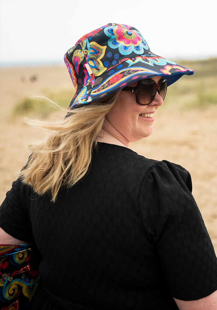 Front view of Painted Paisley Print Bucket Hat