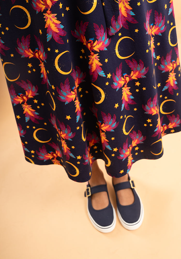 Palmer Purple Phoenix Print Cotton Midi Dress
