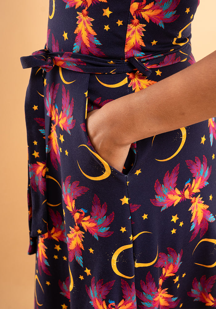 Palmer Purple Phoenix Print Cotton Midi Dress