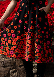 Parisa Poppy Border Print Cotton Swing Dress