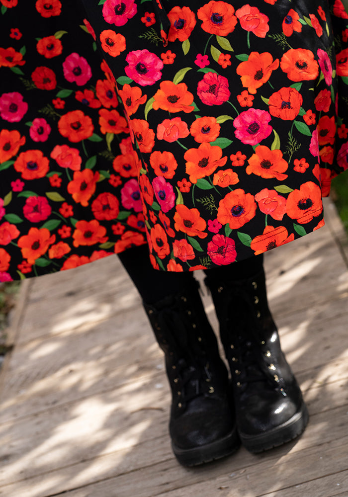 Parisa Poppy Border Print Cotton Swing Dress