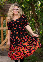 Parisa Poppy Border Print Cotton Swing Dress