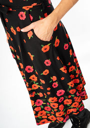 Parisa Poppy Border Print Cotton Swing Dress