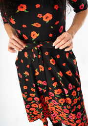 Parisa Poppy Border Print Cotton Swing Dress