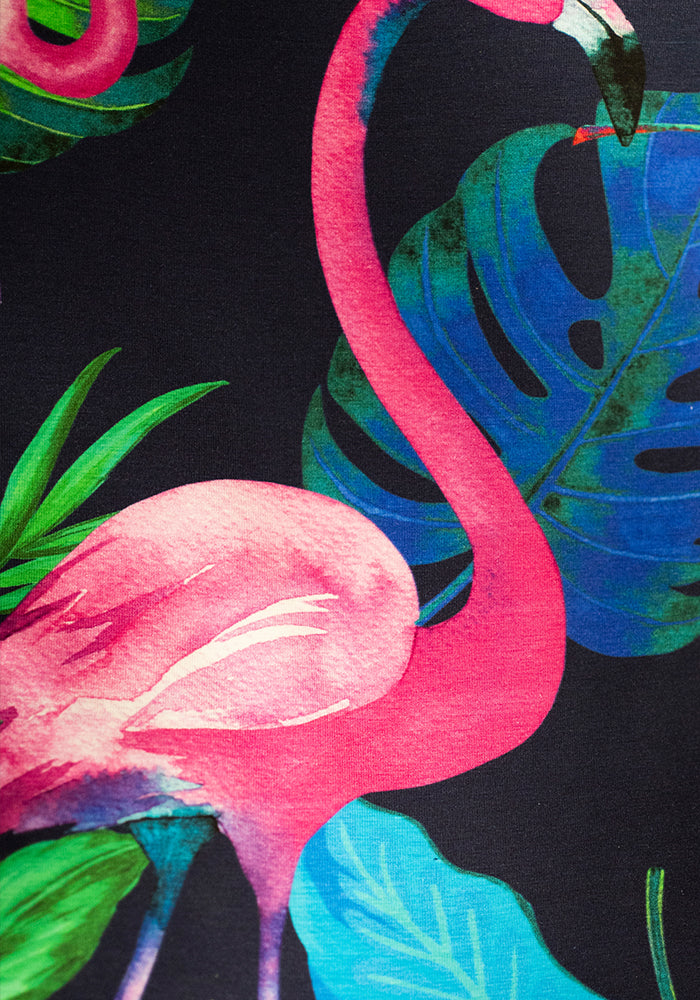Second angle of Patsy Flamingo Print Cotton Midaxi Dress (Navy)