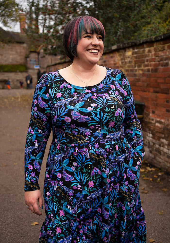 Odessa Mystical Moths Print Cotton Midaxi Dress