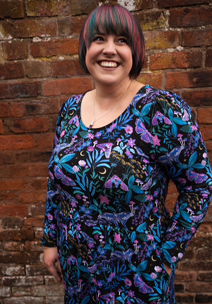 Odessa Mystical Moths Print Cotton Midaxi Dress