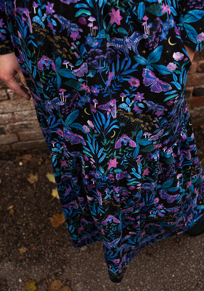 Sixth angle of Odessa Mystical Moths Print Cotton Midaxi Dress