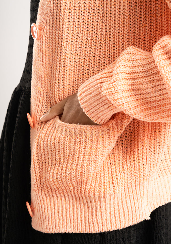 Third angle of Peach Ribbed Cardigan