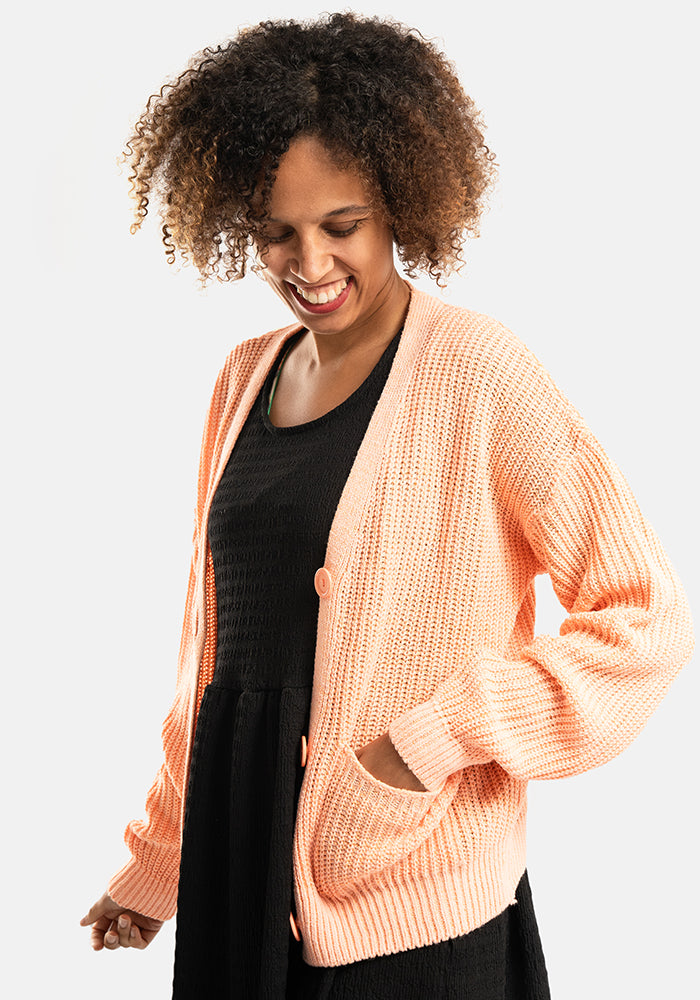 Second angle of Peach Ribbed Cardigan