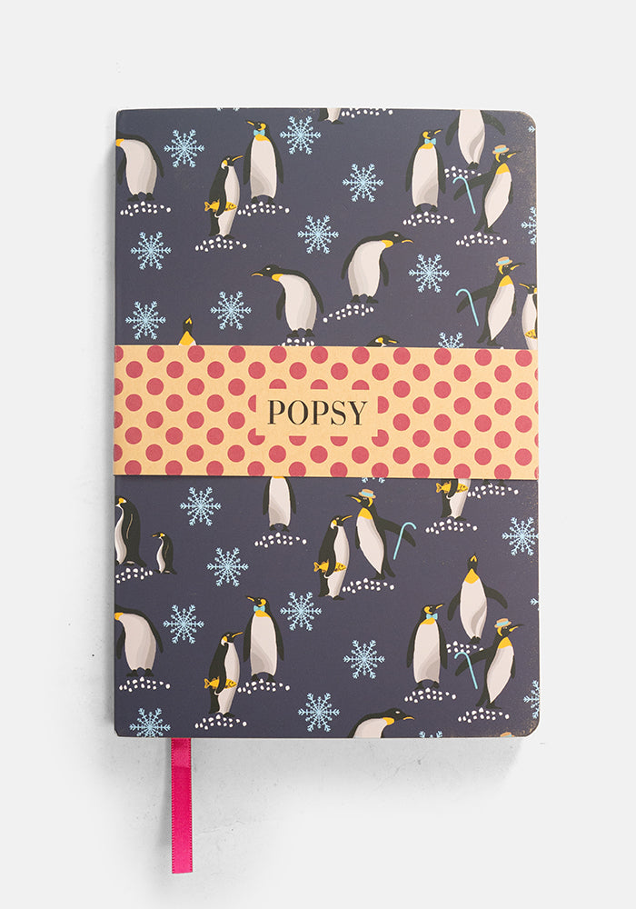Front view of Cute Penguin Print Notebook - Colourful Quirky Journal Gift