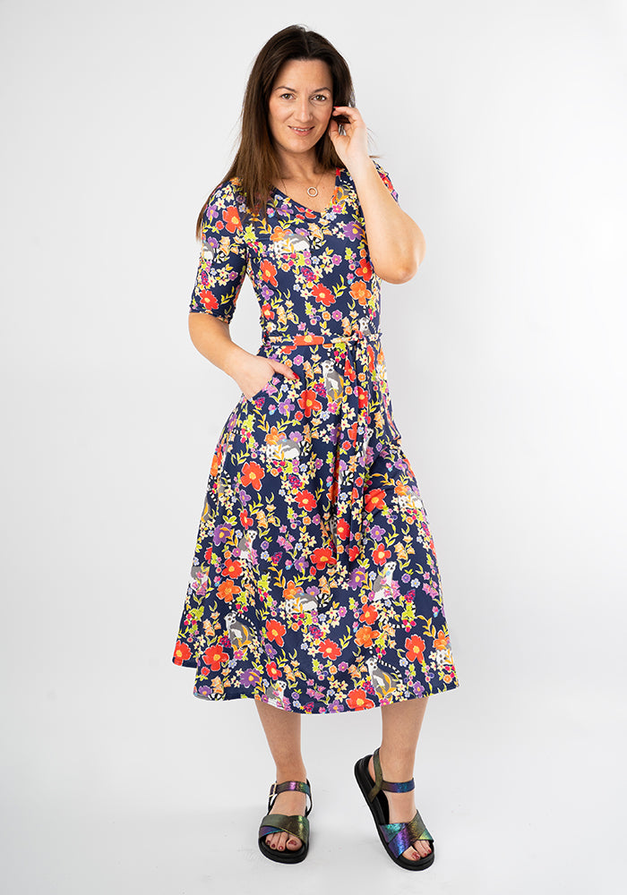 Perrie Lemur Floral Print Midi Dress