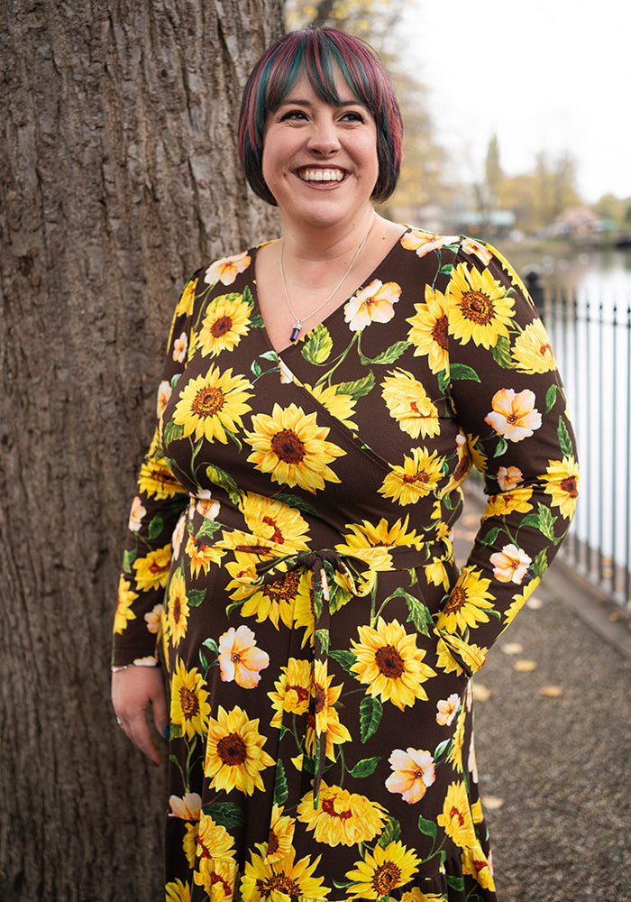 Fifth angle of Pheby Brown Sunflower Print Cotton Midaxi Dress