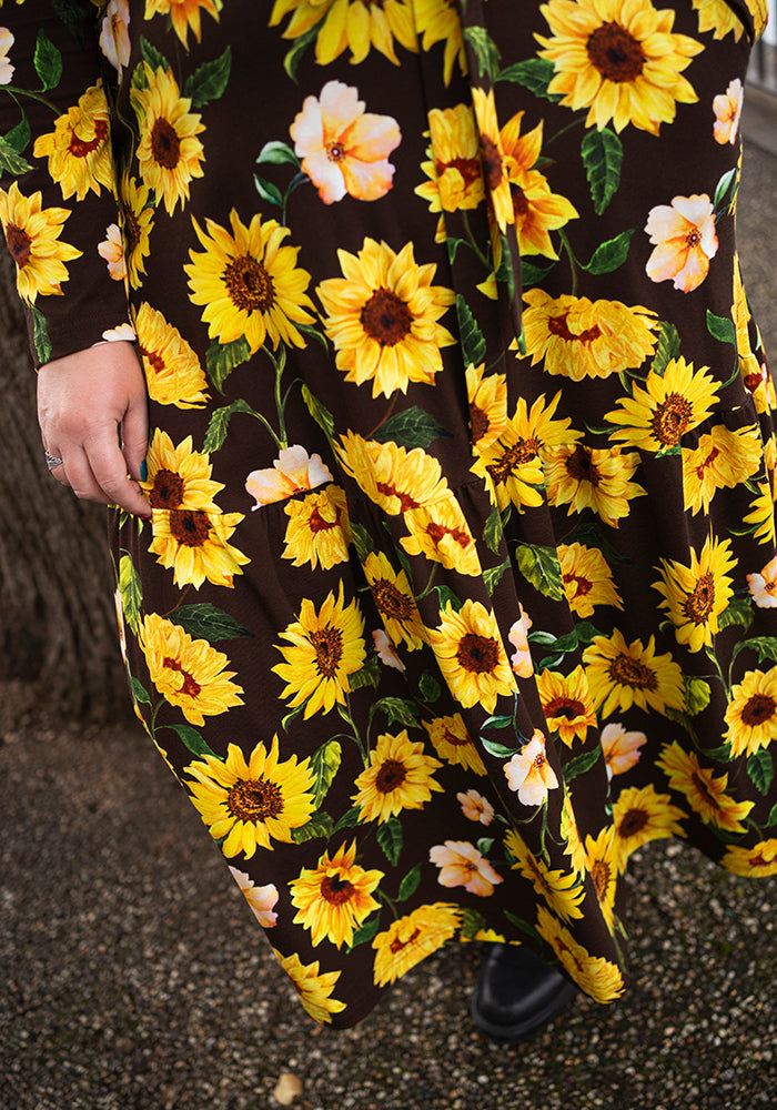 Ninth angle of Pheby Brown Sunflower Print Cotton Midaxi Dress