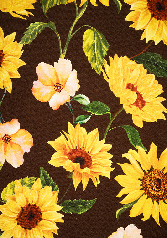Second angle of Pheby Brown Sunflower Print Cotton Midaxi Dress