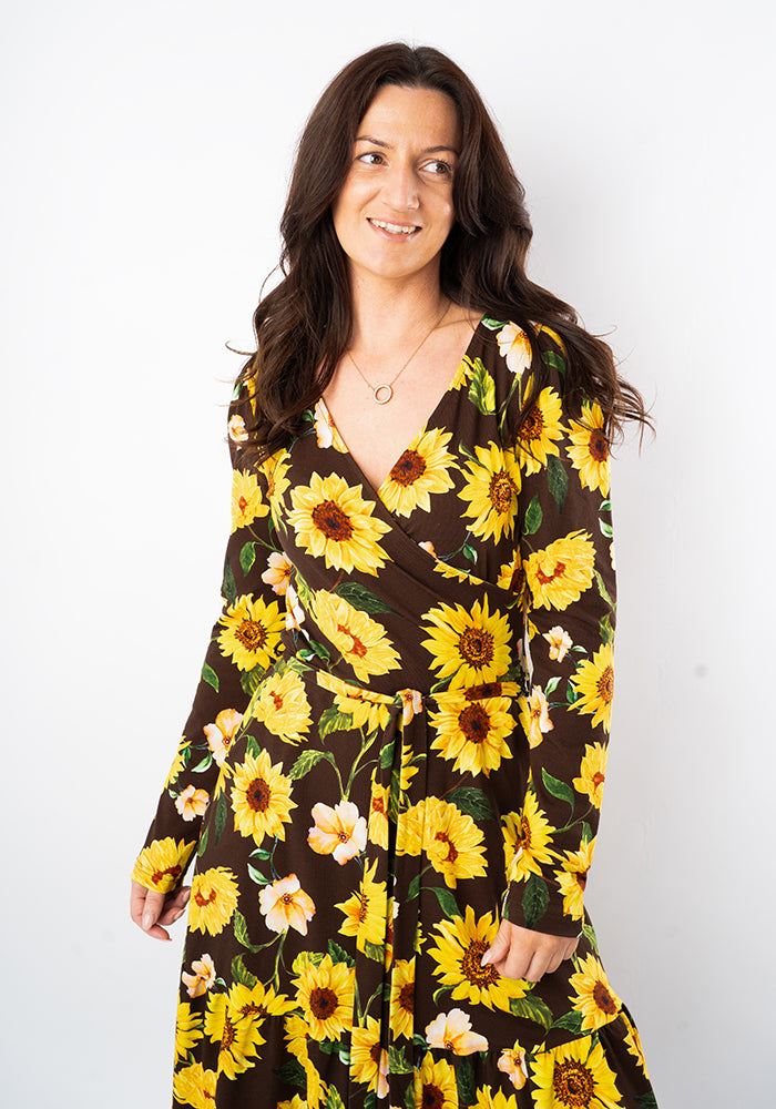 Seventh angle of Pheby Brown Sunflower Print Cotton Midaxi Dress