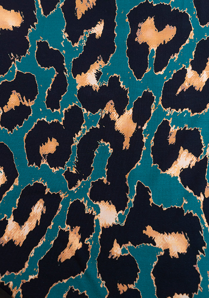 Piety Teal Animal Print Cotton Midi Dress