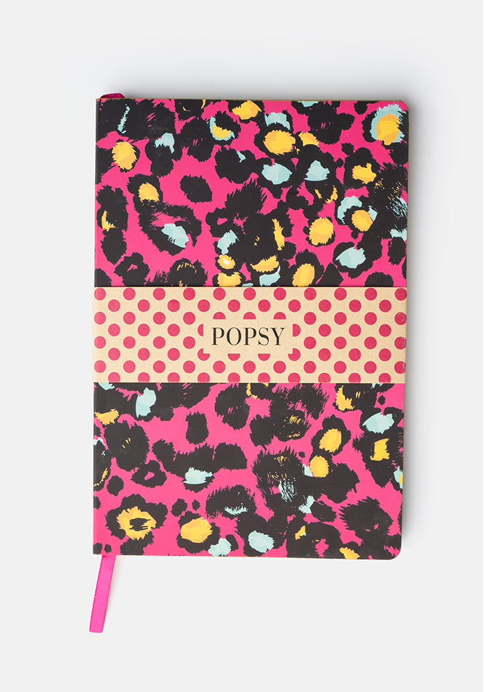 Front view of Cute Pink Animal Print Notebook - Colourful Quirky Journal Gift