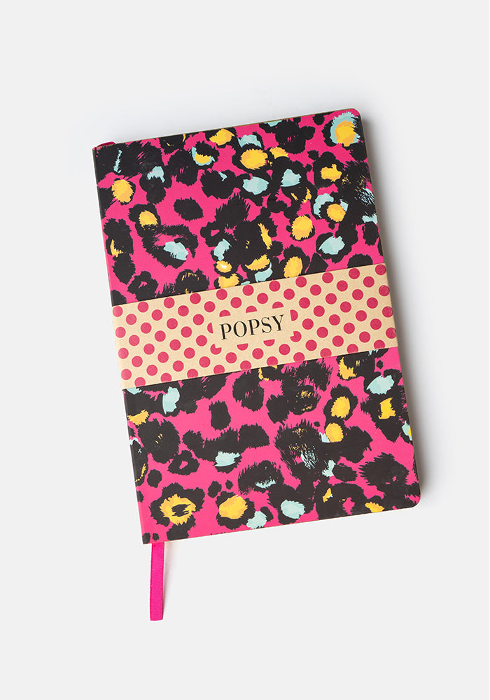 Ninth angle of Cute Pink Animal Print Notebook - Colourful Quirky Journal Gift