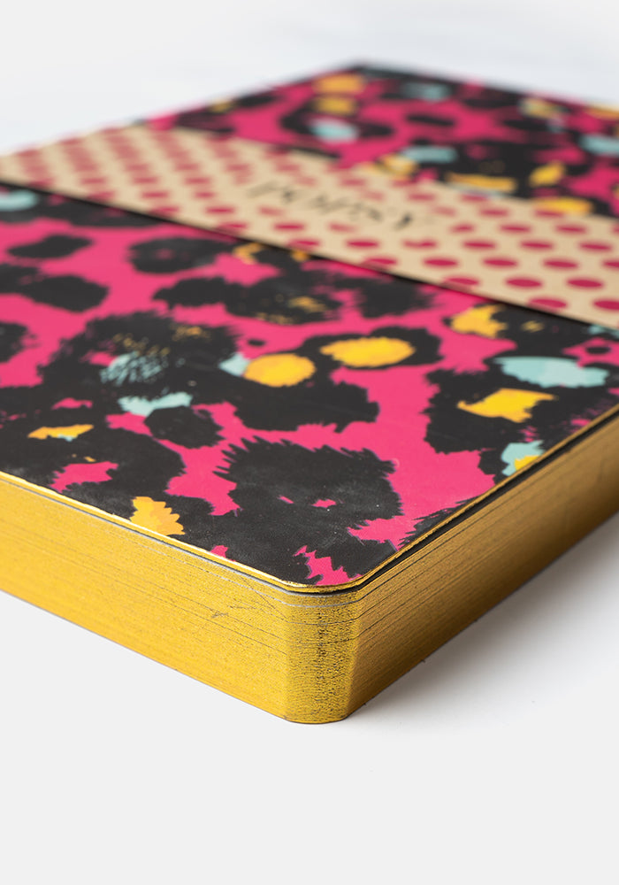 Eighth angle of Cute Pink Animal Print Notebook - Colourful Quirky Journal Gift