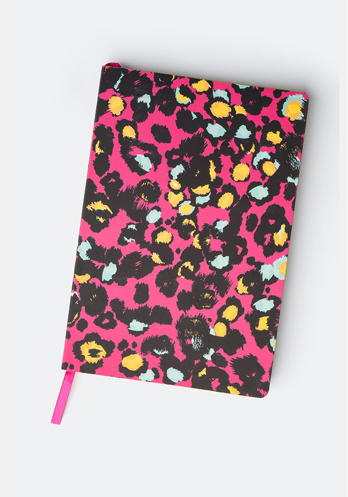 Sixth angle of Cute Pink Animal Print Notebook - Colourful Quirky Journal Gift