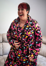 Pink Animal Print Fleece Dressing Gown
