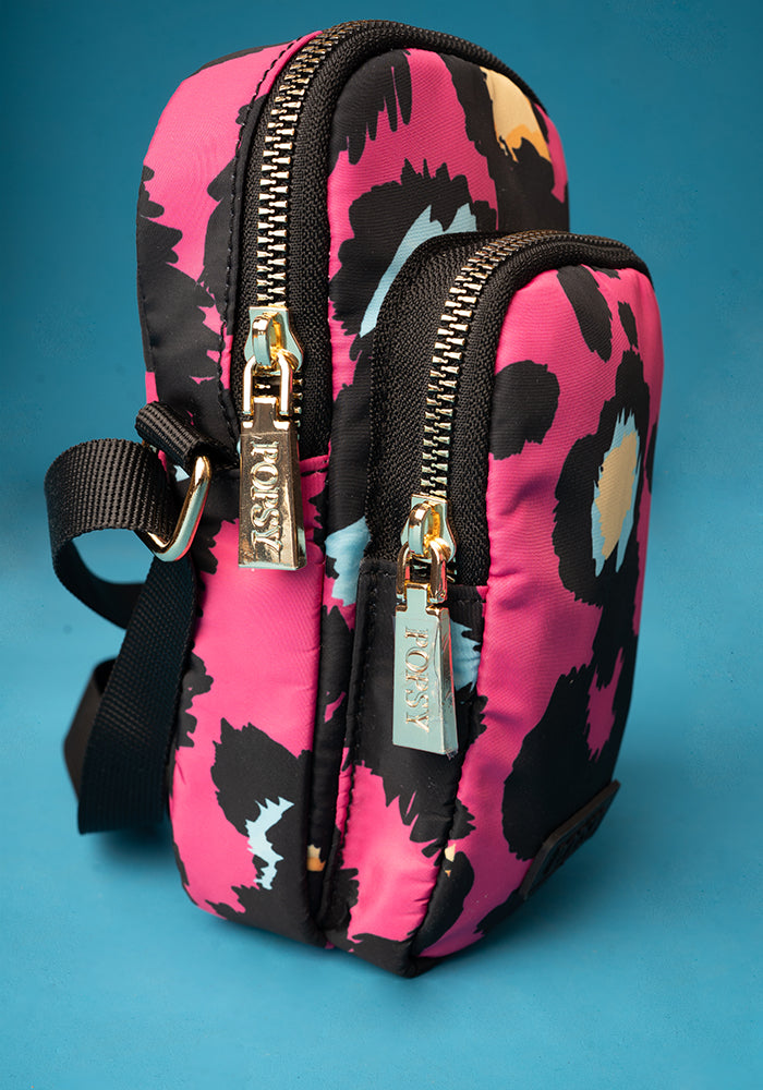 Fifth angle of Pink Animal Print Phone Pocket Bag