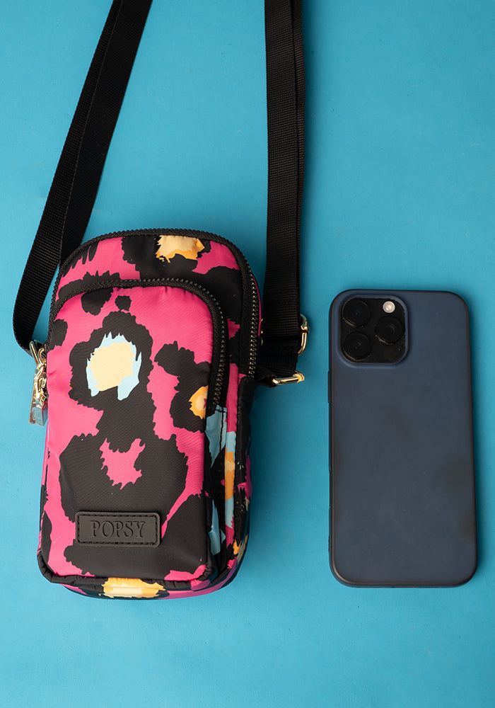 Fourth angle of Pink Animal Print Phone Pocket Bag