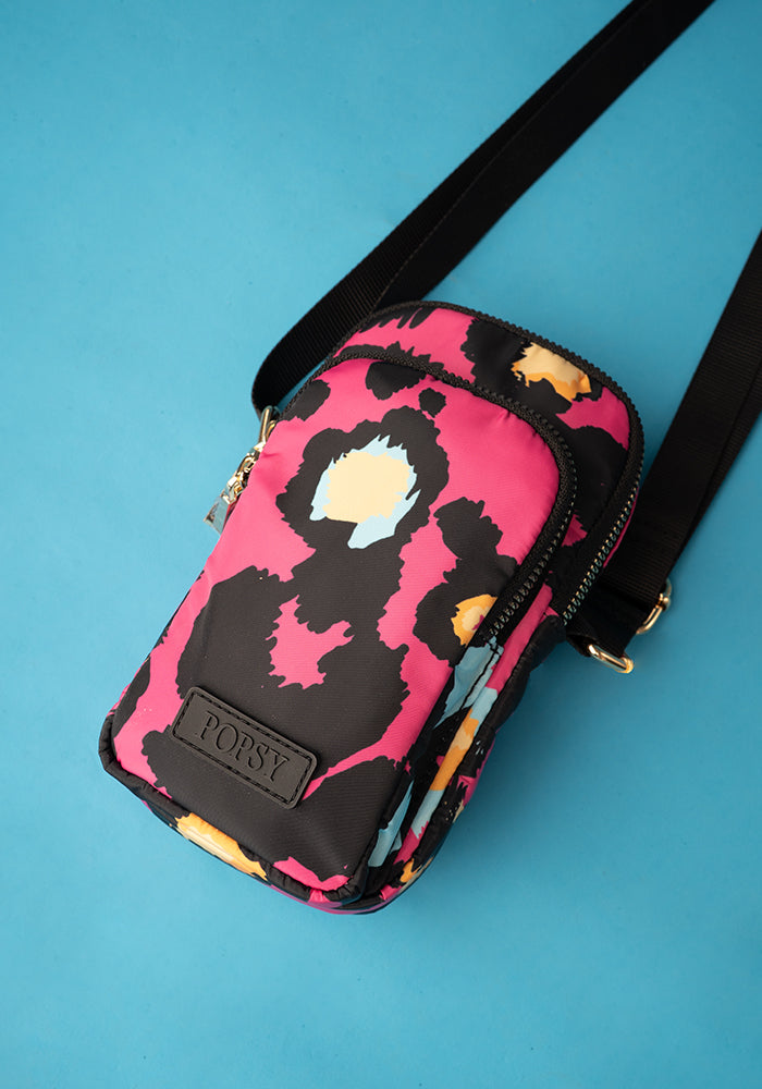 Second angle of Pink Animal Print Phone Pocket Bag
